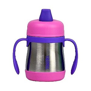 Copo Térmico Infantil Thermos Rosa e Roxo Inox 210ml