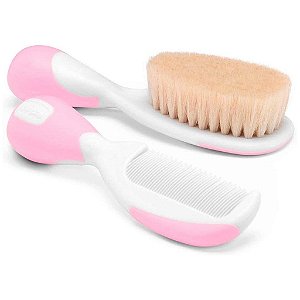 Escova e Pente Com Cerdas Naturais Chicco Rosa