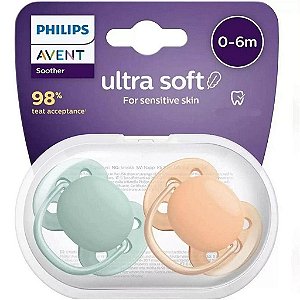 Kit Chupeta Avent Ultra Soft Dupla Verde e Laranja 0-6M39269040
