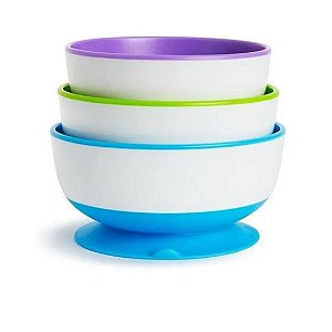Kit De Tigelas Infantil Com Sucção Munchkin - Roxa / Verde / Azul