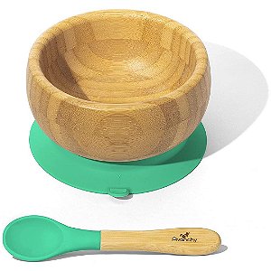 Tigela de Bambu Com Ventosa + Colher Avanchy Verde