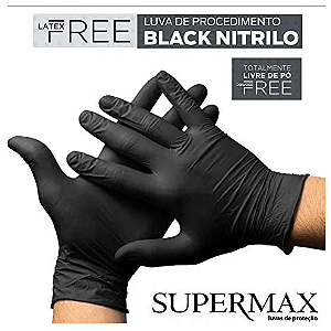 LUVA "G" BLACK NITRILICA POWDER FREE SUPERMAX CAIXA C/ 100 UNIDADES