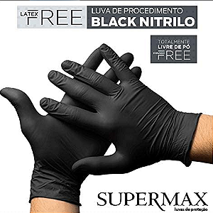 Luva "M" Black Nitrílica Powder Free Supermax Caixa com 100 Unidades