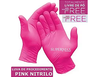 Luva "G" Rosa Nitrílica Powder Free Supermax Caixa com 100 Unidades
