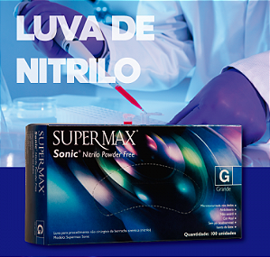 Luva "G" Azul Cobalto Nitrílica Sonic Powder Free Supermax Caixa com 100 Unidades