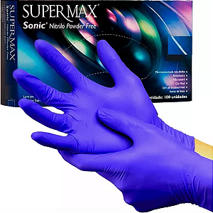 Luva "M" Azul Cobalto Nitrílica Sonic Powder Free Supermax Caixa com 100 Unidades
