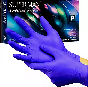 Luva "P" Azul Cobalto Nitrílica Sonic Powder Free Supermax Caixa com 100 Unidades