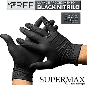 Luva "XG" ( Extra Grande ) Black Nitrílica Powder Free Supermax Caixa com 100 Unidades