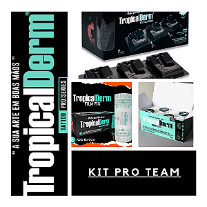KIT |  01 rolo 15cm x 10m Filme Tropical Derm + 01 Caixa c/ 50unid Suporte 03 Cartucho Tatuagems Bandejas Descartáveis + 01 caixa 24unid Esponja Box Tropicap