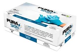 Luva "M" Azul Nitrílica - PURA SKIN - Caixa com 100 unidades