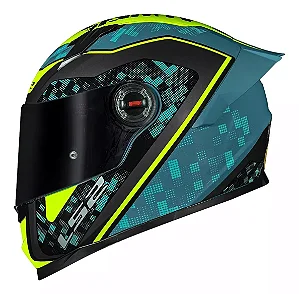 Capacete Ls2 Ff358 S Striker Azul Amarelo Com Spoiler