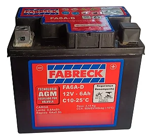 Bateria 6 Ah Ampéres Fabreck FA6A-D Biz 125 Titan 150 160