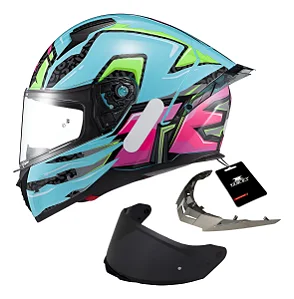 Capacete Motociclista Texx Raptor Arcade Rosa E Verde Viseira+Spoiler de Brinde
