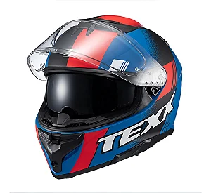 Capacete Com Óculos Texx Kaiman Track Azul Vermelho Fosco