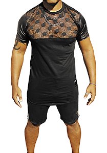 Camiseta Longline Crochê