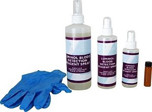 Luminol Blood Detection Reagent Reagent Spray. Um frasco de fluido de ativação está incluído em cada frasco com 453,59 gramas . SKU: FS-LCLUM16
