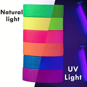6 rolos de fita de tecido Neon Gaffer fluorescente de luz negra UV que brilha no escuro 1,5CM cada rolo