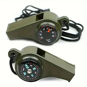 Apito de Sobrevivência de Emergência 2-em-1 com Bússola & Termômetro - Material POM Durável, Ideal para Camping, Caminhadas & Aventuras ao Ar Livre