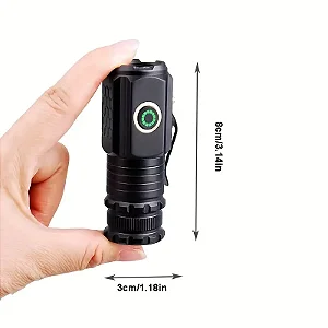 Lanterna LED potente de alta luminosidade - Pequena tocha recarregável por USB, 5 modos, 3 pavios, lanterna mini leve com ímã, perfeita para acampar, fazer trilhas e emergências