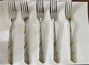 Garfo Prata Com Detalhes Dourado Kit C/6