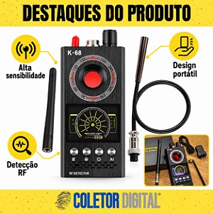 Detector Anti-Espião K68 RF GSM GPS – Localizador de Câmeras Ocultas, Escutas e Rastreadores Sem Fio