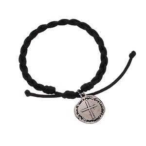 Pulseira Medalha Das Duas Cruzes Trançada - Preta