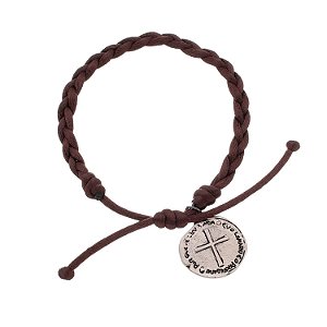 Pulseira Medalha Das Duas Cruzes Trançada - Marrom