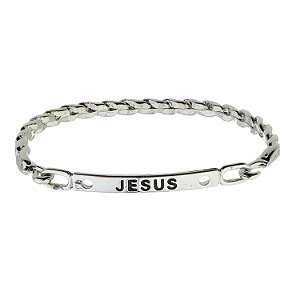 Bracelete Trançado com Inscrição Jesus em Metal - Inox