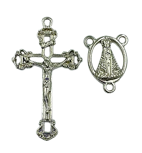 Kit crucifixo e entremeio prata Ns Aparecida