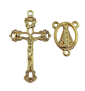 Kit crucifixo e entremeio dourado Ns Aparecida