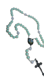 Terço Nossa Senhora de Fátima, transparente com verde