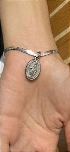 Pulseira Aco Inox Prateado Snake Oval Nossa Senhora das Graças