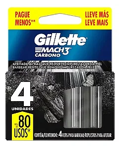 GILLETE MACH 3 CARBONO COM 4 RECARGAS - REFIL