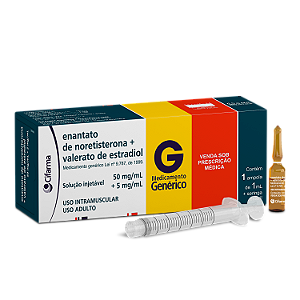 ENANTATO  NORETISTERONA + VALERATO ESTRDIOL 50 MG/ML + 5MG/ML SOL INJ CT AMP VD AMB X 1 ML + SERINGA
