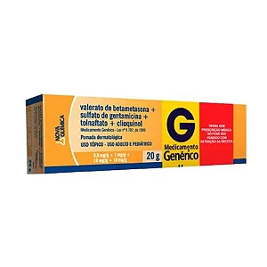 VALERADO DE BTAMETASONA 0,5 MG/G + SULFATO DE GENTAMICINA 1 MG/G = TOLNAFTATO 10 MG/G + CLIOQUINOL 10 MG/G - CREME X 20 G