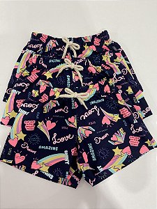 Saldo - Shorts Estampado Azul Marinho