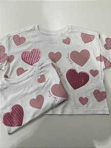 Kit Camiseta Coração Rosê