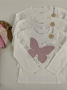 Blusa R$ 18,90 - Kit Camiseta Borboleta Brilhante (Manga Longa)