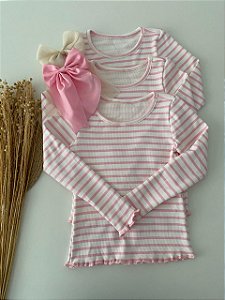 Blusa Canelada Manga Longa - Listra Rosa