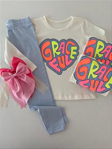 Kit Conjunto Coração Letras Manga Longa