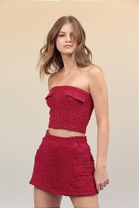 Short saia bouclet cereja