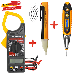 Kit 3 EM 1 Caneta Detector tensão + Chave Teste de Corrente e Voltagem + Amperímetro Digital Alicate