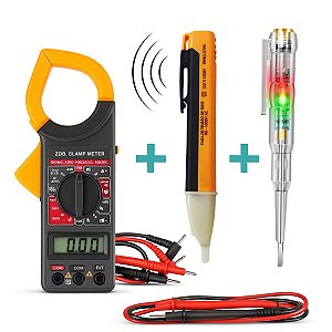 Kit 3x1 Amperímetro + Chave Teste + Caneta Detector Tensão