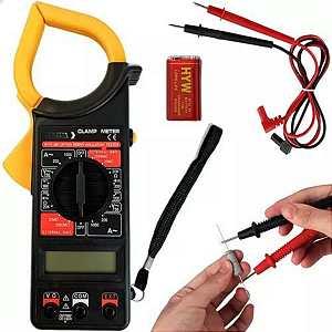 Alicate Amperímetro Multímetro Digital C/ Estojo e Bateria