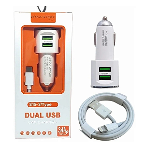 Carregador de Carro Veicular para Celular 2 USB + Cabo H'Maston Compatível com iPhone 11 12 13 14