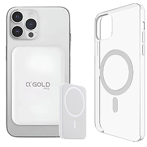 Kit Capa Capinha + Carregador Premium Powerbank Portátil Indução Compatível com iPhone 11 12 13 14 15 16 Pro Max Plus