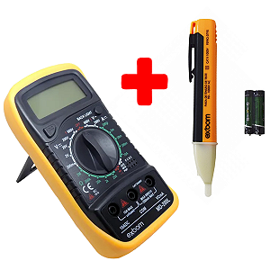 Kit 2 em 1 Caneta Teste Tensão Corrente + Multímetro Profissional Painel digital Iluminado bateria