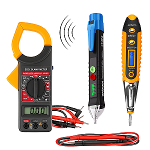 Kit 3 em 1 Alicate Amperímetro Digital + Caneta detector Alta Tensão NCV 12-1000V + Chave Teste