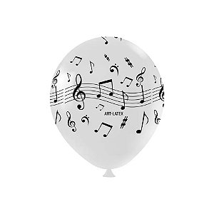 Balão Art-Latex Notas Musicais Branco/Preto c/25