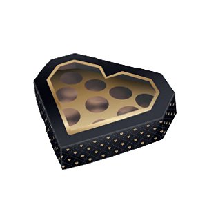 Caixa Coração Lapidado 250/350g 10 doces 20x18x4cm Love Gold CC2